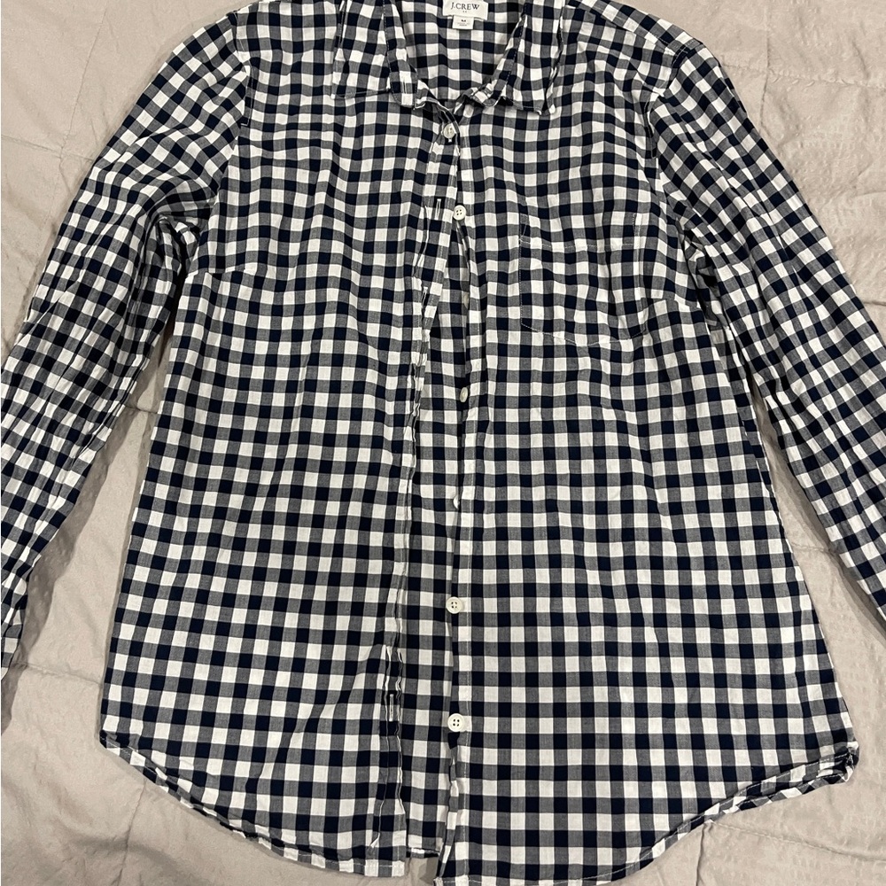 J. Crew Navy and White Gingham Shirt